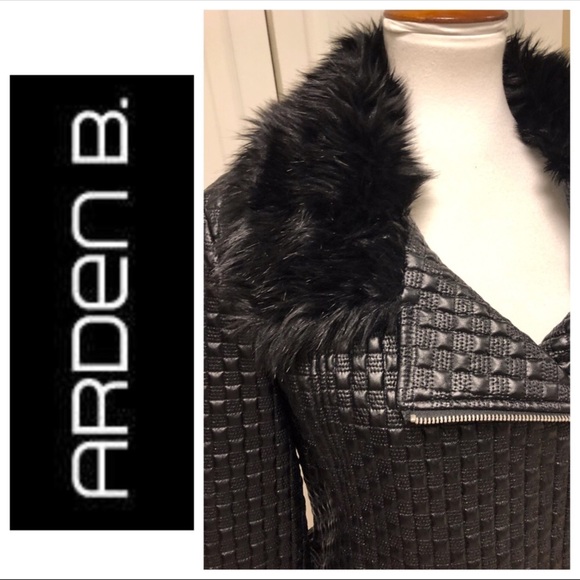 Arden B Black MOTO Jacket Faux Fur Collar M - Picture 3 of 5